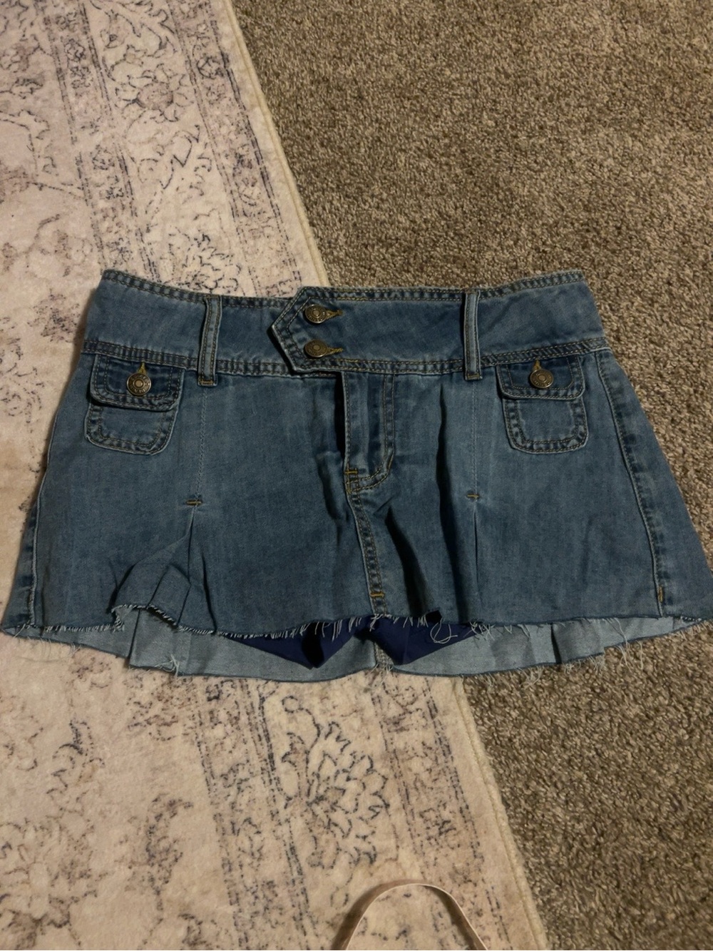 Edikted Denim Pleated Micro Skort Low Rise Cargo Pocket Raw Hem Size S